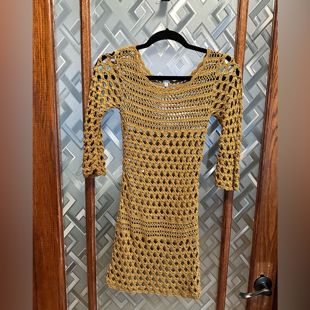 I LOVE H81 Olive/ Mustard Green Crochet Dress. Size S